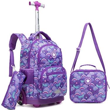 Imagem de MOHCO Mochila escolar infantil com rodinhas de 40,64 cm para meninos e meninas, Sereia