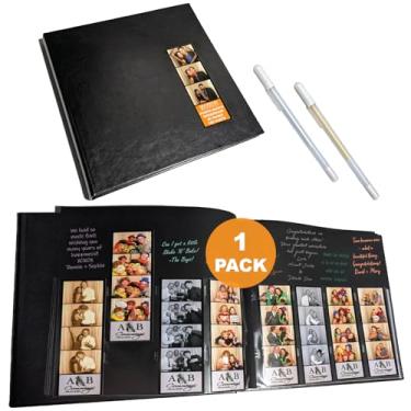 Imagem de Photo Booth Nook Álbum de scrapbook (1 unidade) – Diário de scrapbook com capa de couro – 40 páginas pretas, compartimento para imagem de 5 x 15 cm e inserções de fita de foto – Ideal para casamento, formatura, fotos de aniversário
