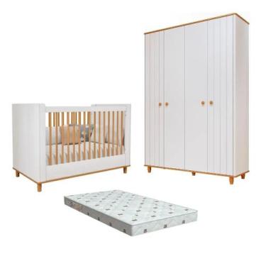 Imagem de Quarto Bebe Berço e Guarda Roupa MDF Dorabelly Cake+Colchão - Permobil