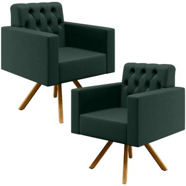 Imagem de Kit 02 Poltronas Giratórias Capitonê Linho Verde Musgo