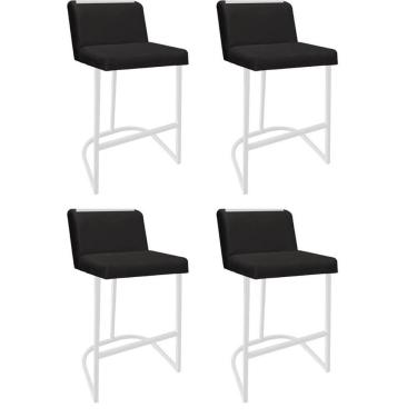 Imagem de Kit 04 Banquetas Com Encosto Confort Bistrô Cozinha Ferro Branco Corino Preto Amey Decor