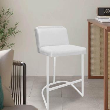 Imagem de Banqueta Com Encosto Nynna Luxo Confort Bistrô Cozinha Ferro Branco Sintético Branco - Amey Decor