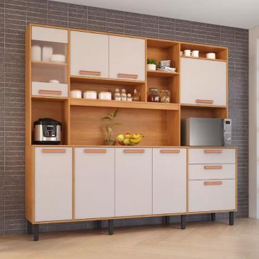 Imagem de Cozinha Compacta Itatiaia Nápoles 8 Portas 3 Gavetas E 9 Prateleiras 220cm Cinamomo/off White