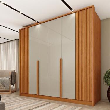 Imagem de Conjunto Para Quarto 1 Guarda Roupa 6 Portas 1 Cômoda 4 Gavetas Ripado Nova York Espresso Móveis Cinamomo-off White