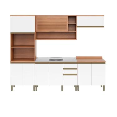 Imagem de Cozinha Completa Modulada 5 Peças Com Torre Quente E Gabinete Pia Multimóveis Cr20405 Freijó-branco