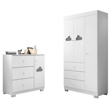 Imagem de Jogo De Quarto Infantil Ane Com Guarda Roupa 3 Portas E Cômoda Branco - Phoenix Baby Branco