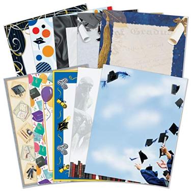 Imagem de Paperdirect Chapéu de graduação sortido para festa de formatura com tema de confetes, papel de papelaria, papel de borda, papel timbrado 21 x 28 cm, 100 folhas, papel de escrita premium elegante