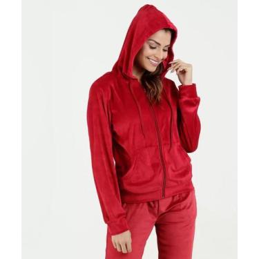 Imagem de Jaqueta Feminina Basica Em Plush Com Capuz e Bolso Frontal - Mileysol,