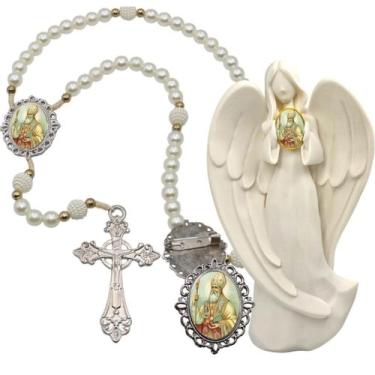 Imagem de Imagem Estatua Santa Ceia Com Terço de Luxo e Broche Resinado Decoraçã