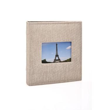 Imagem de Álbum de fotos Ical, encadernação fichário, para 100 fotos 15x21cm - envelope plástico preto - linha Prestige - capa com janela - modelo areia com costuras e janela - 484