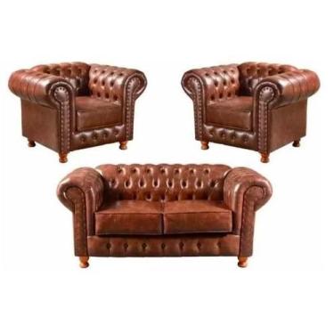 Imagem de Conjunto Chesterfield Namoradeira + 2 Poltronas Luiz xv Corano Marrom/