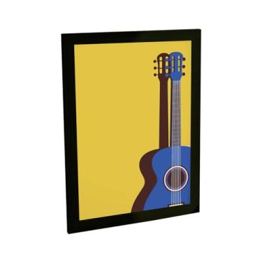 Imagem de Quadro Decorativo Violão Azul Ilustração Amarela Decoração Poster Quarto Sala