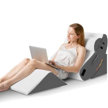 Imagem de HABUTWAY 4 almofadas ortopédicas de cunha, travesseiro de cama para dormir, almofada de espuma pós-cirurgia para alívio da dor nas costas, travesseiro de suporte ajustável triangular com capa lavável