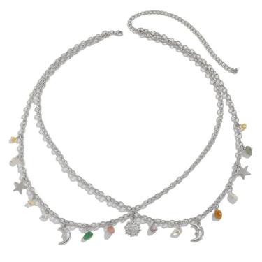 Imagem de Correntes de cinto vintage com pingente de estrela crescente, berloque, borla, correntes minimalistas, lua, estrela, sol, praia, vestido em camadas, correntes de barriga, acessório para mulheres