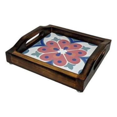 Imagem de Bandeja Decorada Em Madeira Estampada Com Azulejos Para Café Manhã C A