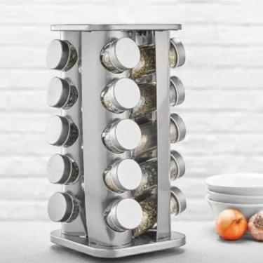 Imagem de Porta Tempero 20 Potes Redondo Condimento Inox Suporte Giratório cozinha Decoração ETIQUETA (259 - PORT TEMP 20 QD)