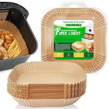Imagem de 320 peças de forros de fritadeira a ar descartáveis: forros quadrados de 20 cm, forros de papel grandes para fritadeira a ar de 5 a 8 QT, papel pergaminho antiaderente para fritar, assar e cozinhar