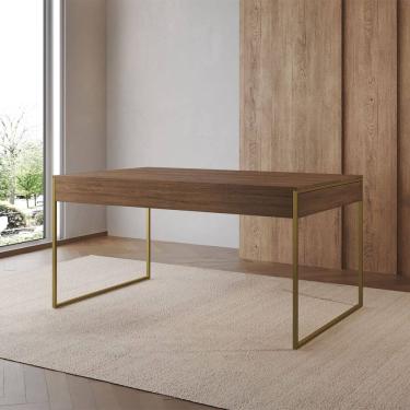 Imagem de Mesa Industrial Caixote Filadélfia Tampo 120x75 Amêndoa Base Ferro Dourado