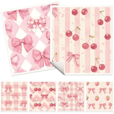 Imagem de Panos de prato suecos de laço rosa para cozinha, pacote com 6 panos de prato suecos laváveis coquettte cereja, toalhas de papel absorventes reutilizáveis para lavar pratos de cozinha pano de esponja