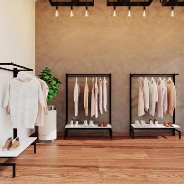 Imagem de Conjunto Expositor Cremalheira Arara Com Prateleira 130 cm Comac, Bran