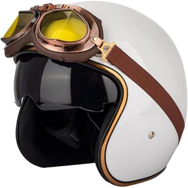 Imagem de Capacete Feminino Aberto Capacete Retro Motocicleta Com Óculos Couro Vintage Pu Abs Capacete De Motocicleta Meia Face, CC14, S/55-56cm