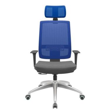 Imagem de Cadeira Office Brizza Tela Azul Com Encosto Assento Poliester Cinza Re