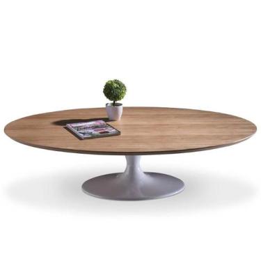 Imagem de Mesa de Centro Oval Imatra Tampo Madeira Imbuia Base Saarinen em Alumí
