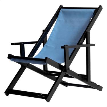 Imagem de Espreguiçadeira Preguiçosa Dobrável Envernizada Black em Madeira Maciça Tecido