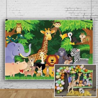 Imagem de Papel de parede CSFOTO 14,7 cm x 7,6 cm Animais safári festa fundo floresta bonito tigre elefante macaco avestruz festa de aniversário para fotografia crianças crianças negra foto vinil