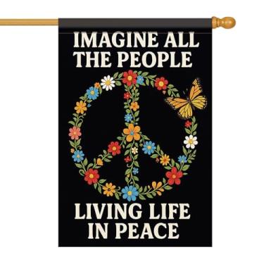 Imagem de Starlit Patio Bandeira da Casa da Paz 71 x 101 cm Imagine Todas as Pessoas Bandeira de Jardim Vivendo Vida em Paz Borboleta Dupla Face Floral Grinalda Banner Exterior Alpendre Ração EUA Casa Jardim