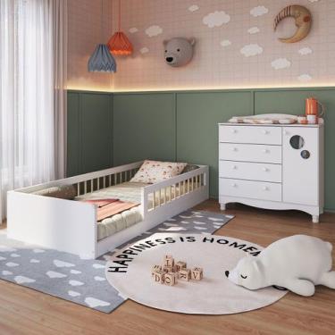 Imagem de Quarto Infantil Completo Aquarela 1 Porta 4 Gavetas Branco - Pnr Móvei