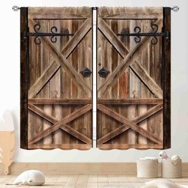 Imagem de Cortinas rústicas para casa de fazenda, porta de celeiro de madeira do país ocidental, placa de madeira marrom, portão de garagem, vintage, blackout, janela, cortinas para quarto, sala de estar