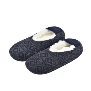 Imagem de VAGUKU Meias masculinas confortáveis de sola macia com parte inferior antiderrapante, meias quentes com prendedores para homens, chinelos felpudos, Malha azul-marinho, 13-16