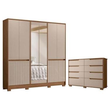 Imagem de Guarda Roupa Casal Alasca E Cômoda Georgia Carvalho Fendi - Moval - MO