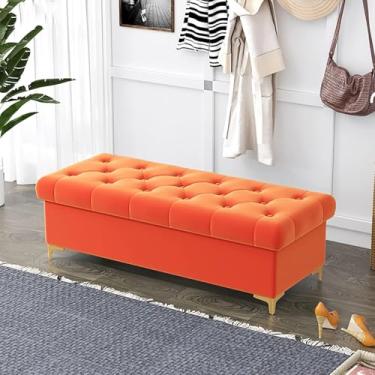 Imagem de Banquetas, Luxuoso Ottoma Bech Com Armazenamento, Armazenamento Estofado De Veludo Bech Ed De Cama Bech, Moder Armazenamento De Baú Ottoma Bech Para Quarto Livig Room, And, 100x40x40cm(39x16x16inch)