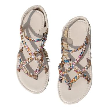 Imagem de Sandálias de verão femininas estilo Boho, sapatos de praia femininos, sandálias com suporte arco para alívio da dor e sintomas joanete(White,36 EU)