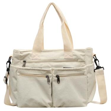 Imagem de Bolsa tiracolo feminina masculina de veludo cotelê, bolsa de ombro para uso diário, com vários bolsos, trabalho, Bege