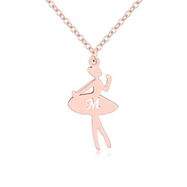 Imagem de MANZHEN Presente de bailarina de ouro rosa, recital, bailarina, dança de balé, com pingente inicial do alfabeto, joias para meninas, Cobre, Cobre