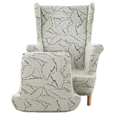 Imagem de Capas de poltrona Wingback, estampadas, lavável, resiliência, 2 peças, capa protetora de poltrona, para sala de estar e quarto (cinza)