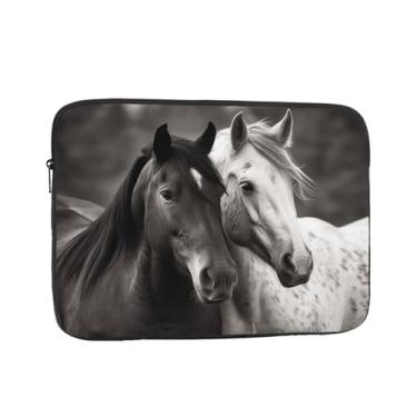 Imagem de Capa preta e branca para laptop cavalos de 12 polegadas à prova de choque capa protetora para notebook resistente à água bolsa para computador bolsa de transporte para computador portátil pasta para