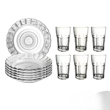 Imagem de Jogo De Pratos Fundos E Copos 12 Peças Aparelho De Jantar Em Vidro (Prato Estrela + Copo Sydney)