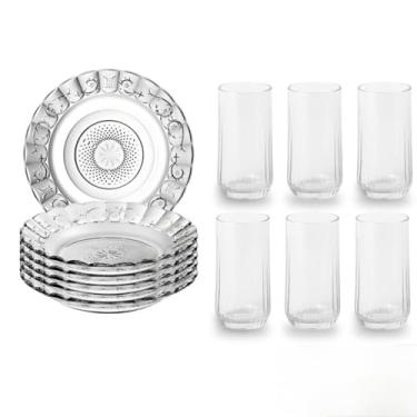 Imagem de Jogo De Pratos Fundos E Copos 12 Peças Aparelho De Jantar Em Vidro (Prato Estrela + Copo Long Drin)