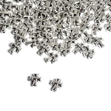 Imagem de 100 peças de contas de cruz de prata de 9 mm acessórios de contas religiosas católicas DIY Rosário pulseira colar (cruz de prata de 9 mm)