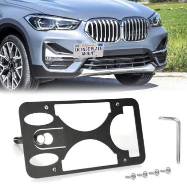 Imagem de Moldura frontal sem furadeira compatível com BMW X1 2016-2024 Suporte de montagem de gancho de reboque para placa de carro antifurto Capas de etiqueta de carro à prova de ferrugem, acessórios de carro