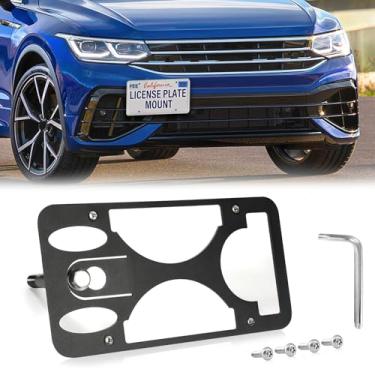 Imagem de Moldura frontal sem furadeira compatível com Volkswagen Tiguan R 2020-2023 Suporte de montagem de gancho de reboque para placa de carro antifurto Capas de etiqueta de carro à prova de ferrugem