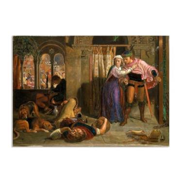 Imagem de Pintura famosa William Holman Hunt arte de parede The Eve of Saint Agnes impressão em tela presente sala de estar impressões decoração quarto obras de arte 100x70cm (99.1x71.1 cm) poster