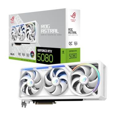 Imagem de ASUS ROG Astral GeForce RTX 5080 16GB GDDR7 White OC Edition - Placa gráfica Quad-Fan que proporciona fluxo de ar e pressão de ar sem precedentes para um desempenho ideal
