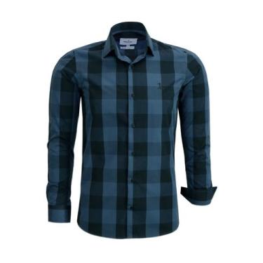 Imagem de Camisa Social Xadrez Fio Tinto Manga Longa Slim 100% Algodão Ref 1899 