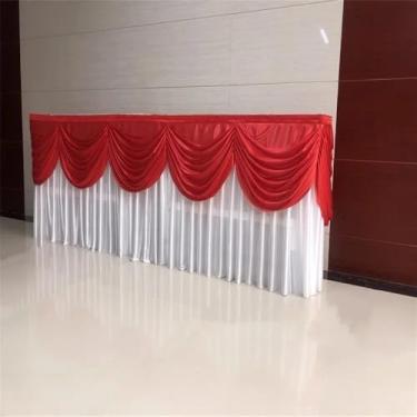 Imagem de Saia de mesa de seda longa opcional de 10/20 pés, toalha de mesa com saia e drapeado superior para decoração de mesa de buffet de aniversário e casamento, branca e vermelha, A75 x L600 cm (20 pés)