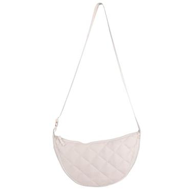 Imagem de Bolsa tiracolo Hobo Crescent Bag com armazenamento de malha, bolsa de ombro feminina masculina bolsa de bolinho alça ajustável, Y-pequeno acolchoado bege, Medium